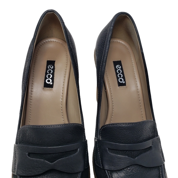 ECCO Nomane Black Leather Moccasin Loafer Heeled Shoes Size 40 EU 9 / 9.5 US - Picture 5 of 15